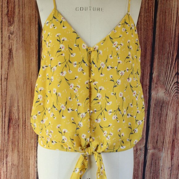 Sienna Sky Womens Top, Size Medium, Yellow Floral Tie-Front Sleeveless, - Picture 2 of 11
